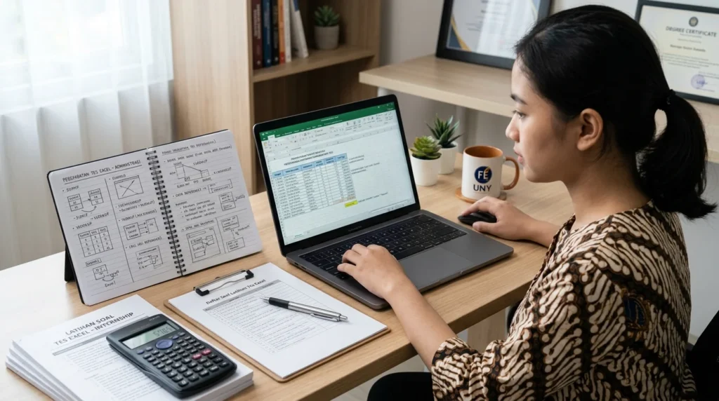 Mahasiswa belajar Excel untuk persiapan tes magang administrasi