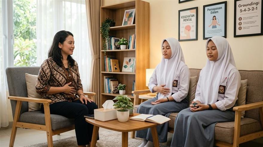 Teknik mindfulness dan relaksasi pernapasan untuk meredakan kecemasan ujian siswa berprestasi